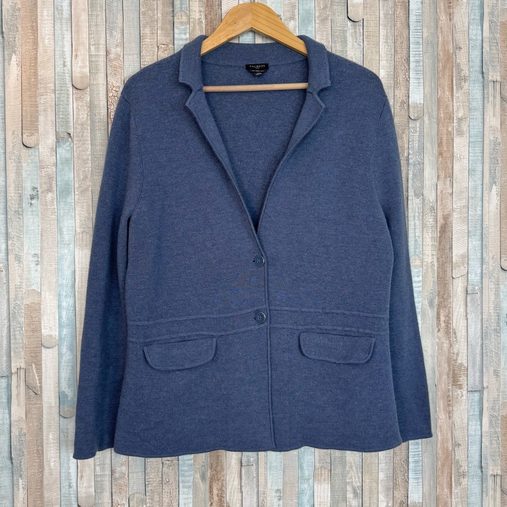 Talbots 2X Pure 100% Merino Wool Sweater Jacket Button Cardigan Plus Blue Career